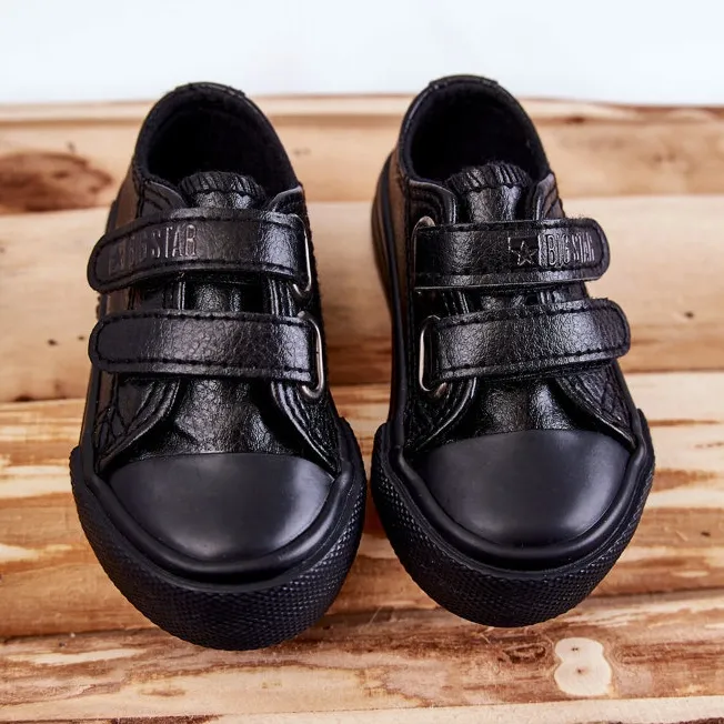 Children's Leather Sneakers With Velcro Big Star KK374090 Black