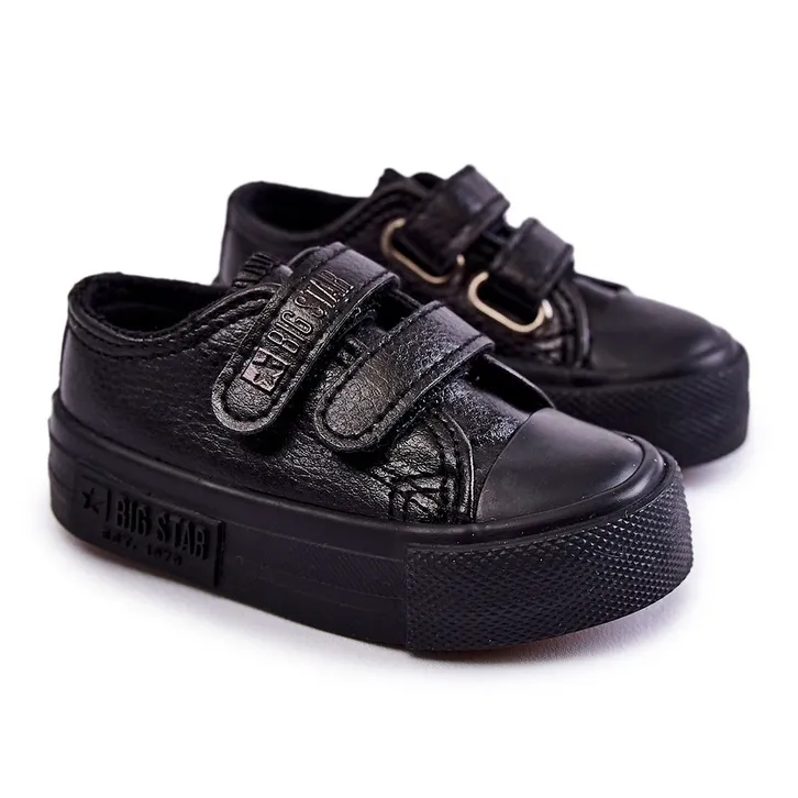 Children's Leather Sneakers With Velcro Big Star KK374090 Black