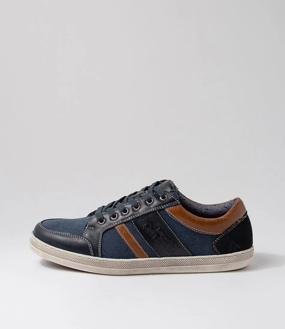 COLORADO Foule Navy Leather Canvas Sneakers