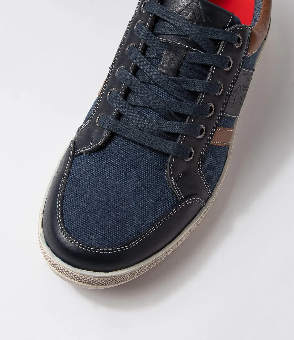 COLORADO Foule Navy Leather Canvas Sneakers