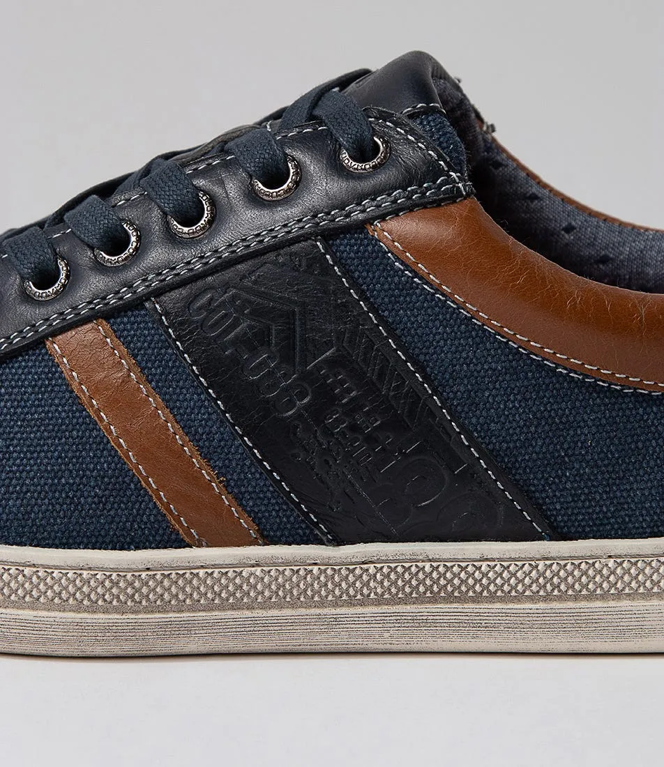 COLORADO Foule Navy Leather Canvas Sneakers