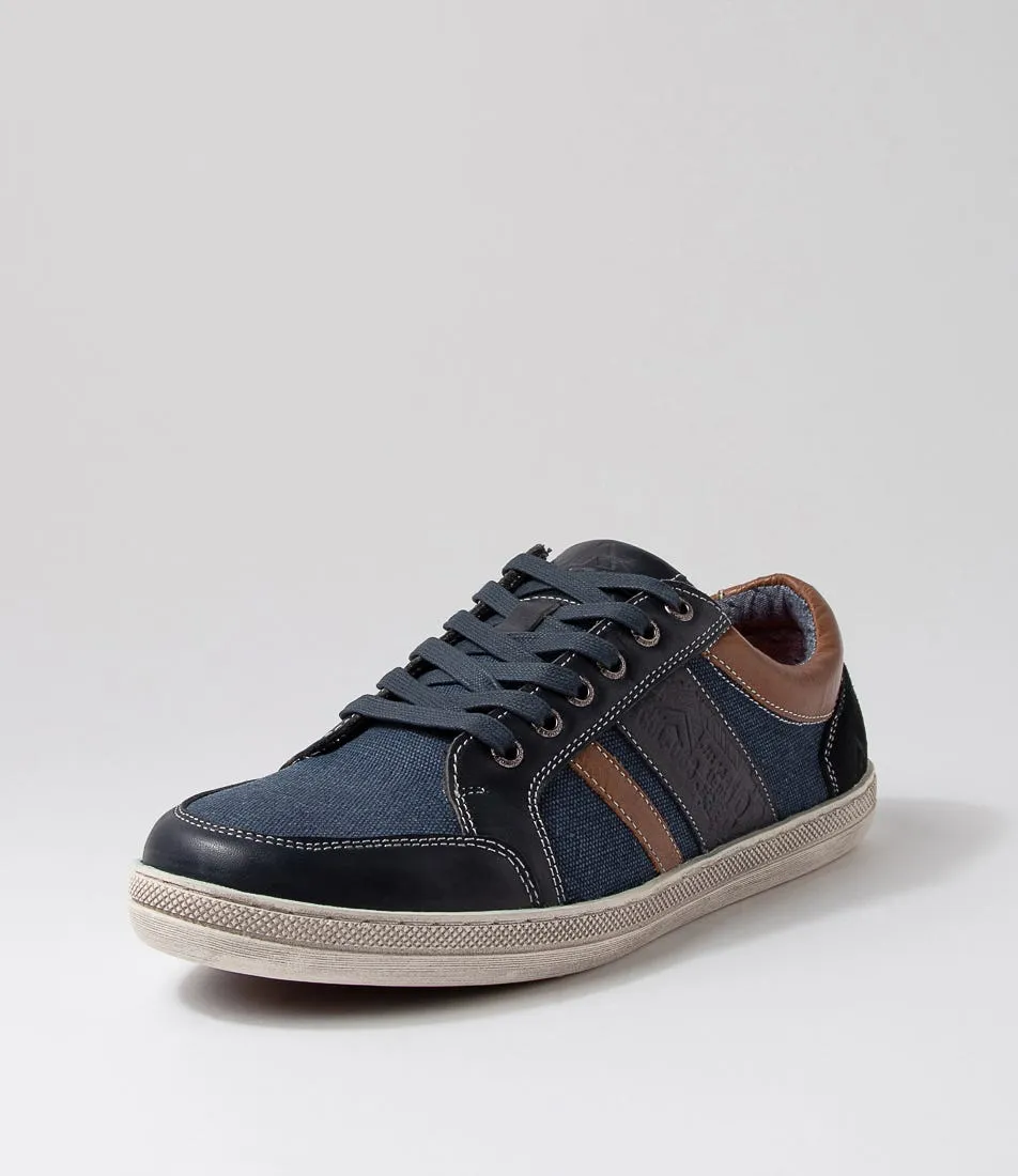 COLORADO Foule Navy Leather Canvas Sneakers