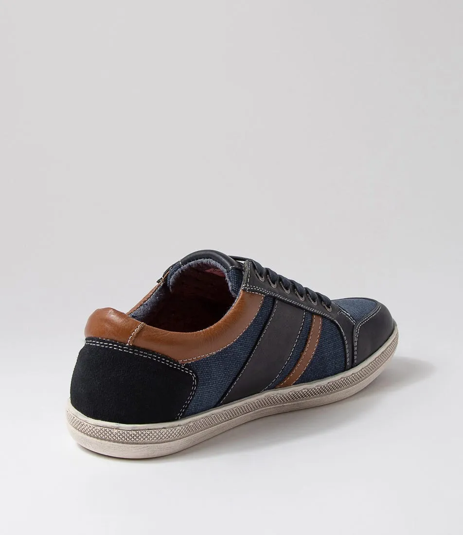 COLORADO Foule Navy Leather Canvas Sneakers