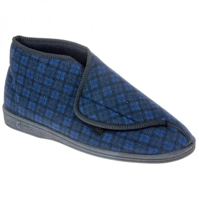 Comfylux  Mens James Navy Check Riptape Slipper