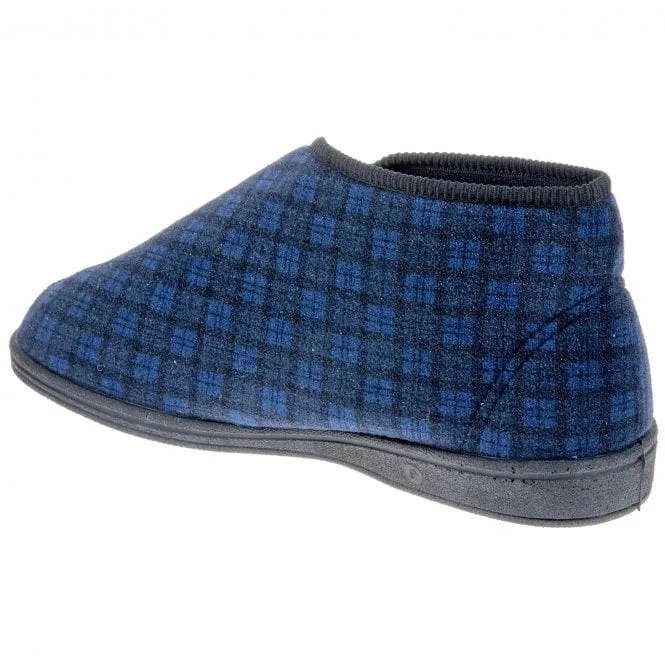 Comfylux  Mens James Navy Check Riptape Slipper