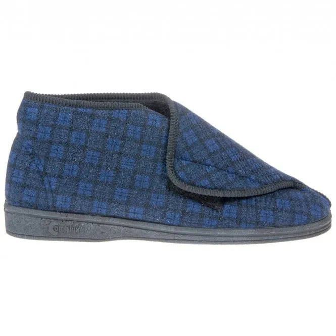 Comfylux  Mens James Navy Check Riptape Slipper