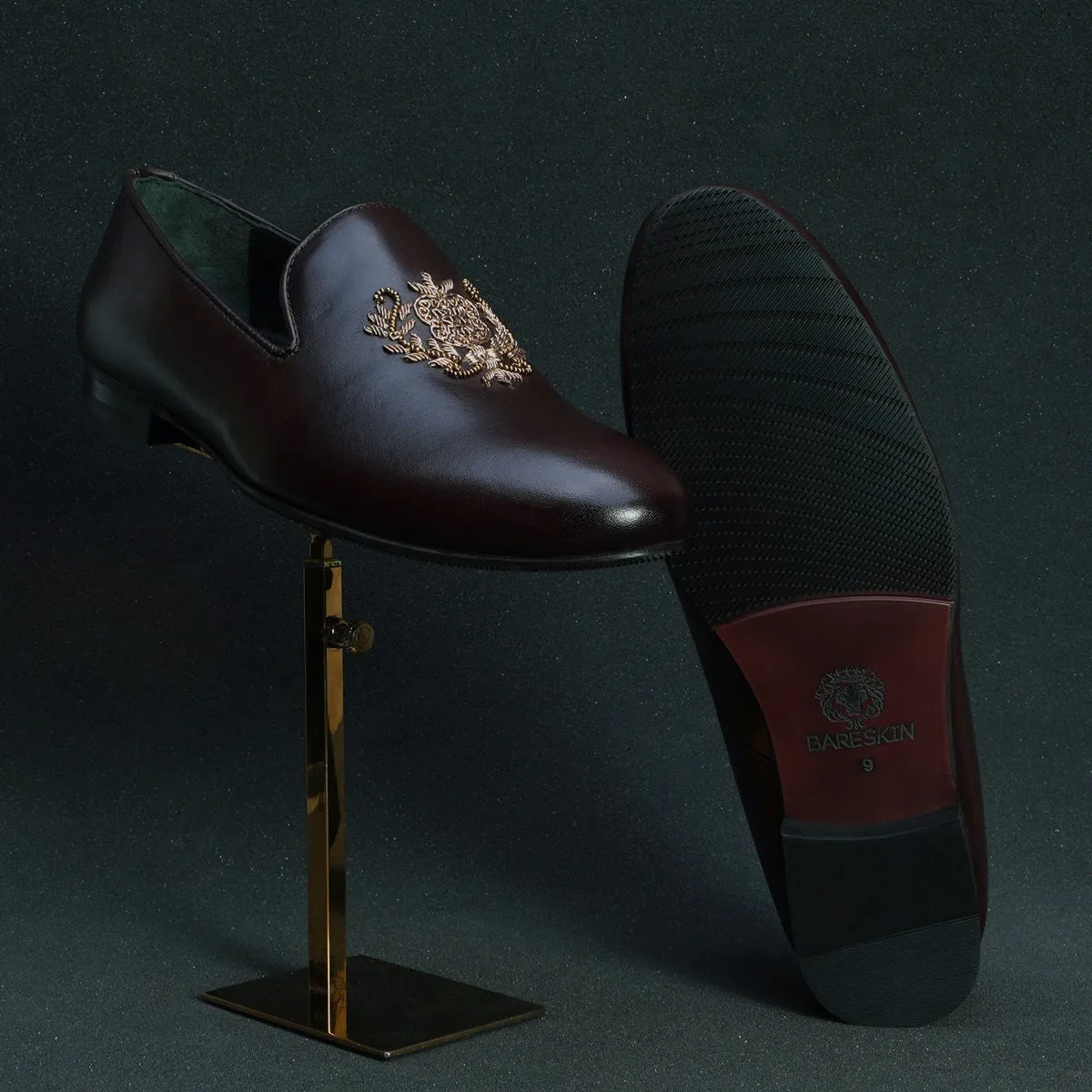 Crest Zardosi Ethnic Slip-On Shoes in Dark Brown Leather