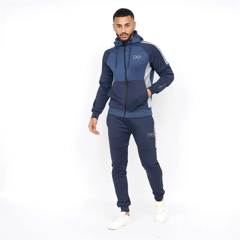 Crosshatch Mens Helston Tricot Panel Tracksuit Navy/Blue