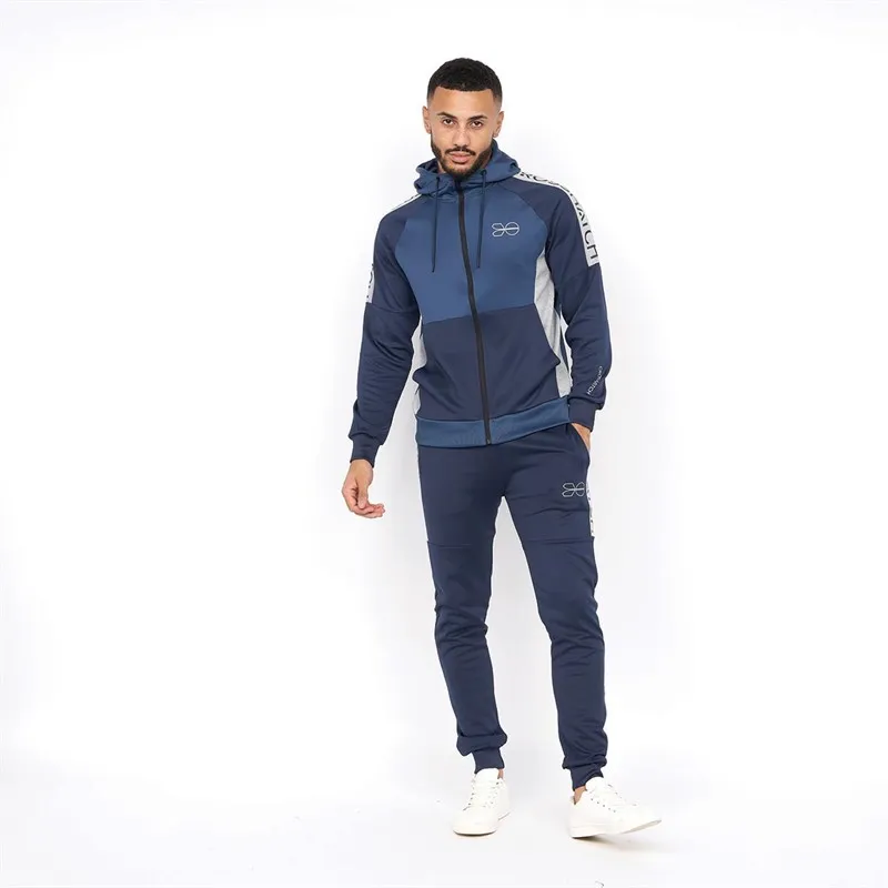 Crosshatch Mens Helston Tricot Panel Tracksuit Navy/Blue