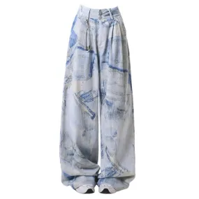 Denim Effect Print Trousers