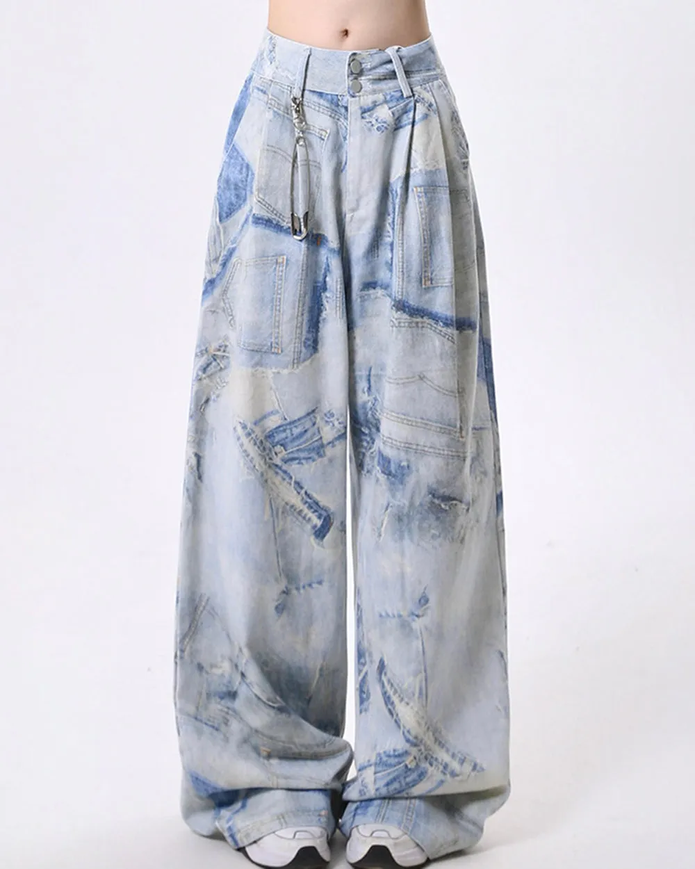 Denim Effect Print Trousers