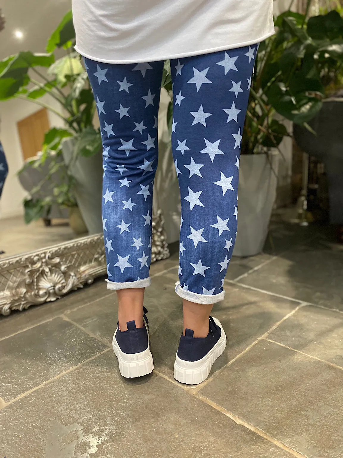 Denim Star Print Joggers