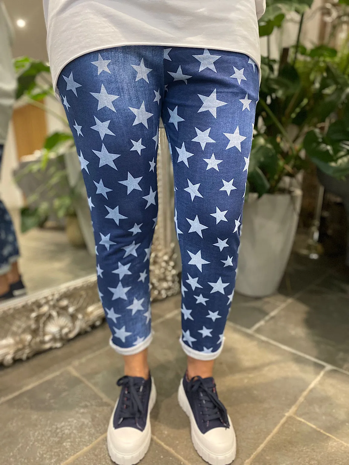 Denim Star Print Joggers