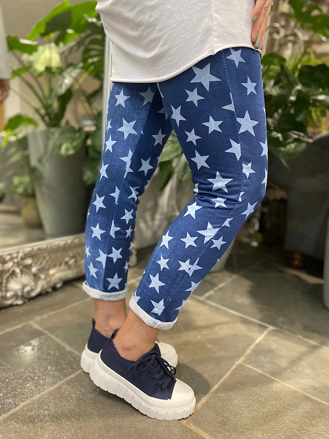 Denim Star Print Joggers