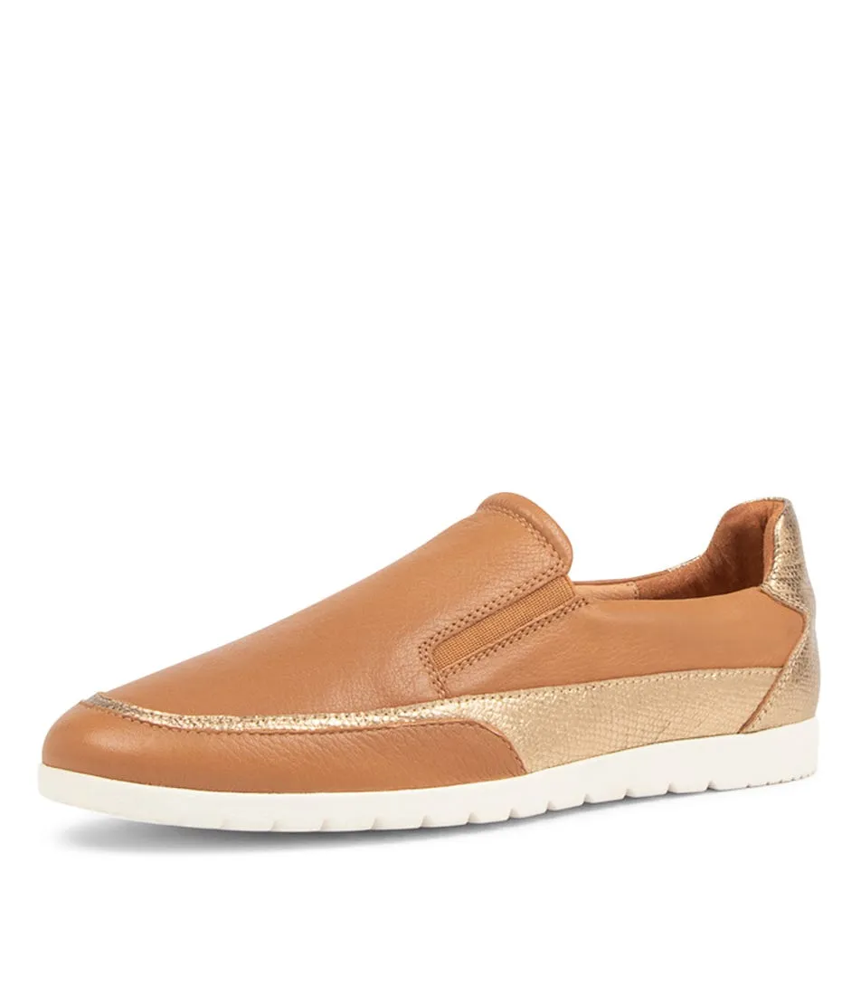 DIANA FERRARI Apause Dk Tan Gold Leather Sneakers