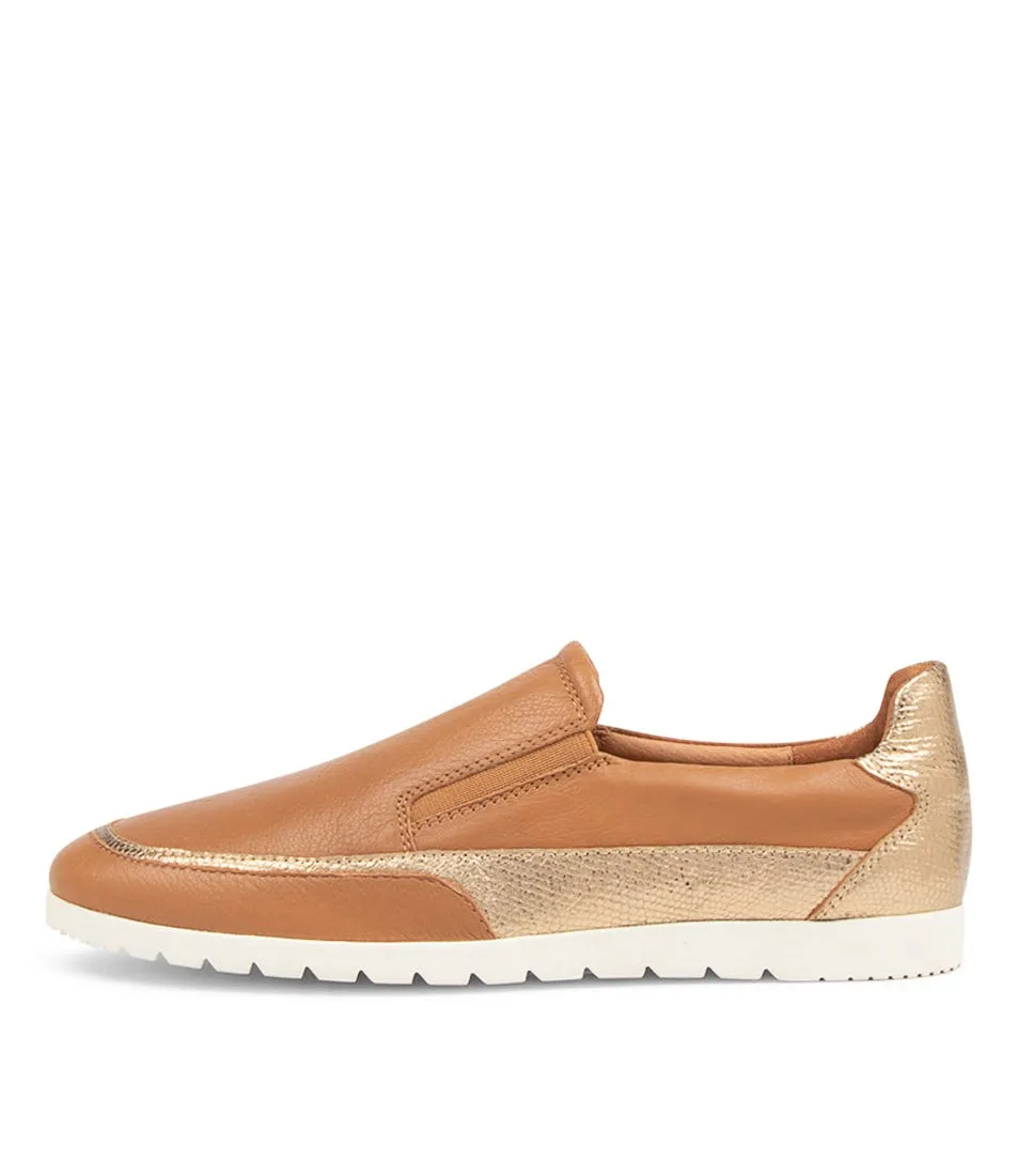 DIANA FERRARI Apause Dk Tan Gold Leather Sneakers