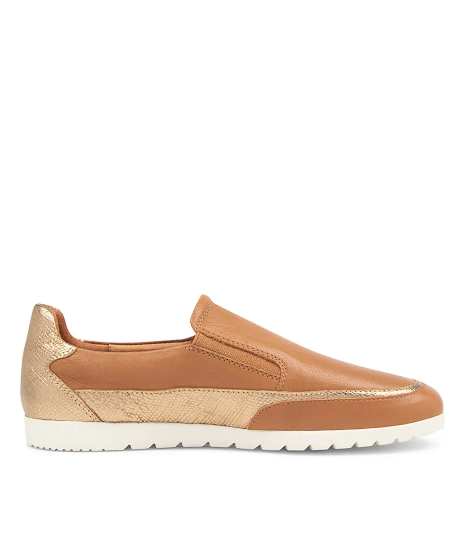 DIANA FERRARI Apause Dk Tan Gold Leather Sneakers