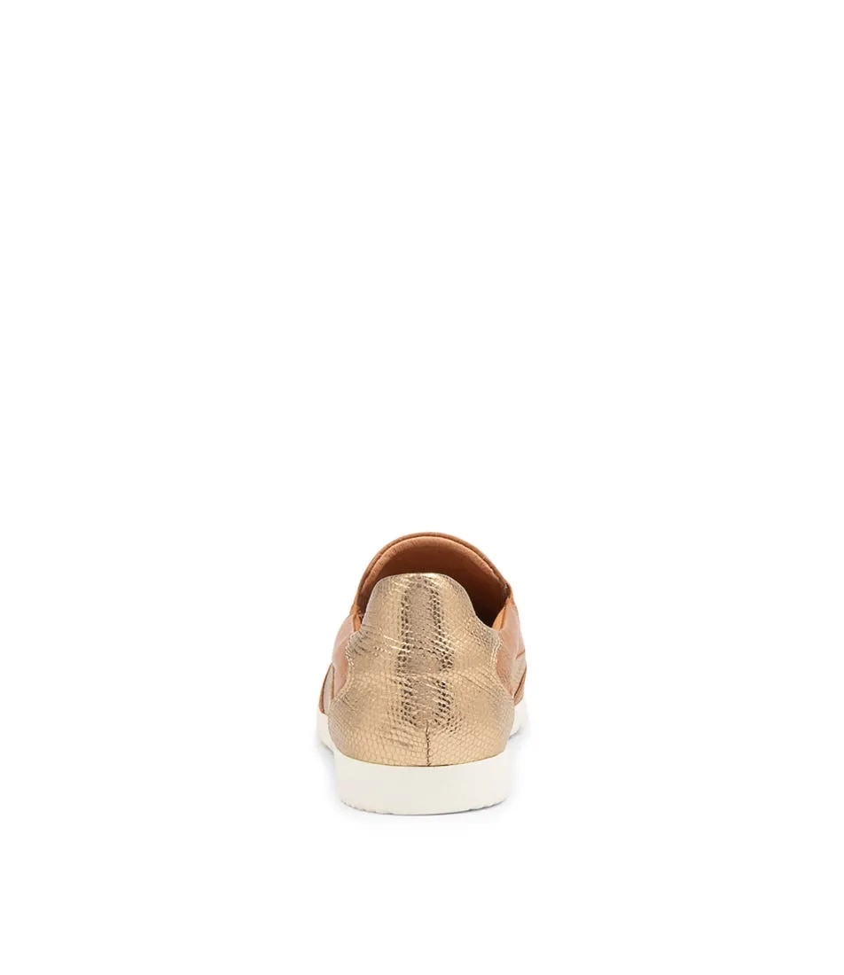 DIANA FERRARI Apause Dk Tan Gold Leather Sneakers