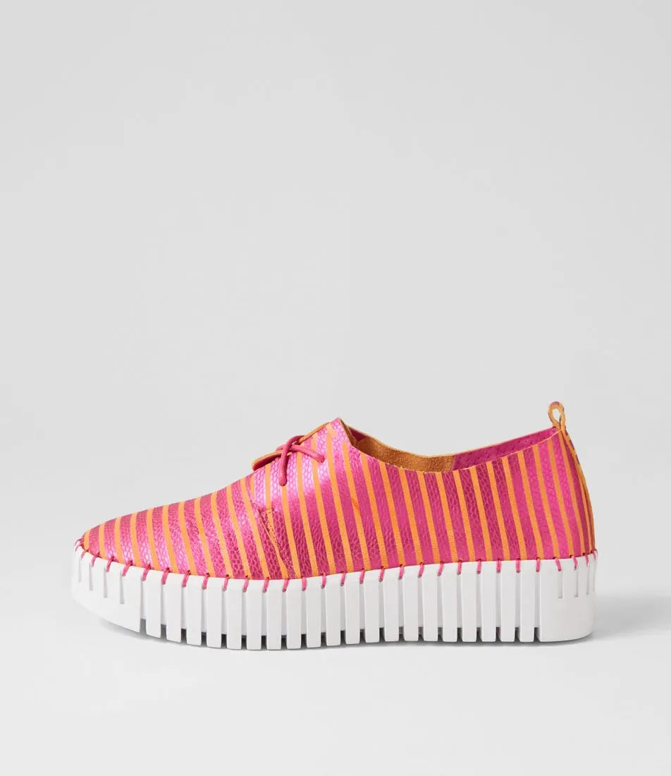 DJANGO & JULIETTE Brenda Fuchsia Orange Stripe Leather Sneakers