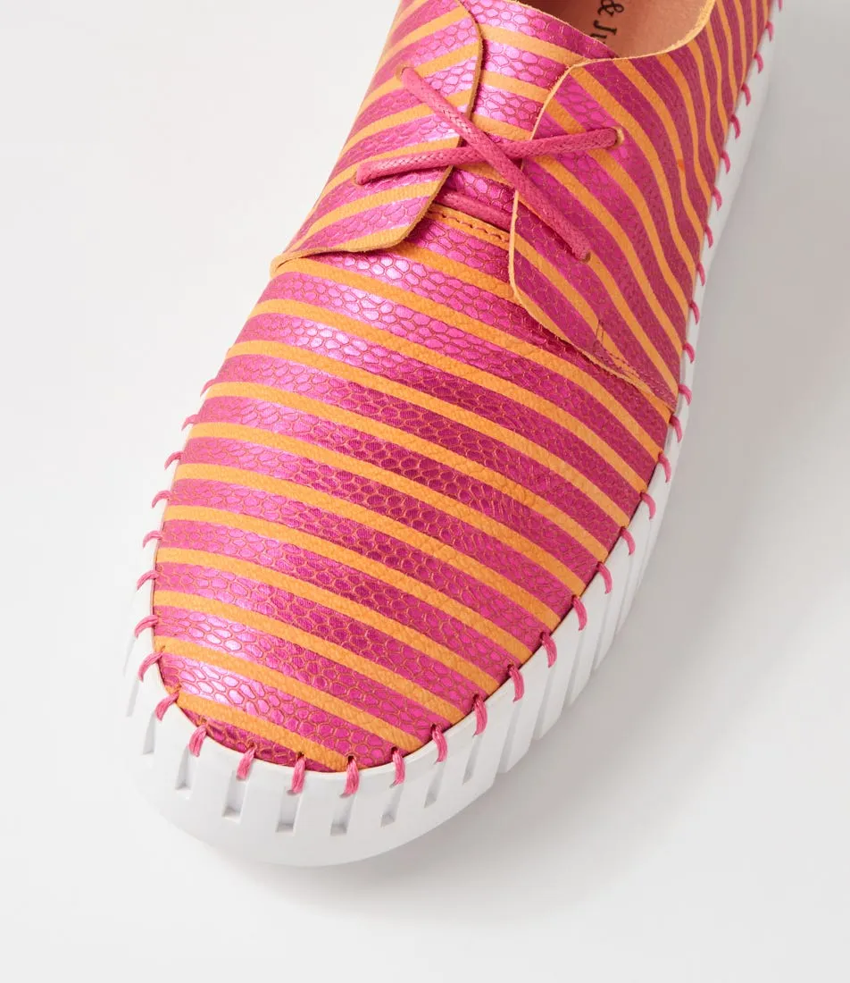 DJANGO & JULIETTE Brenda Fuchsia Orange Stripe Leather Sneakers