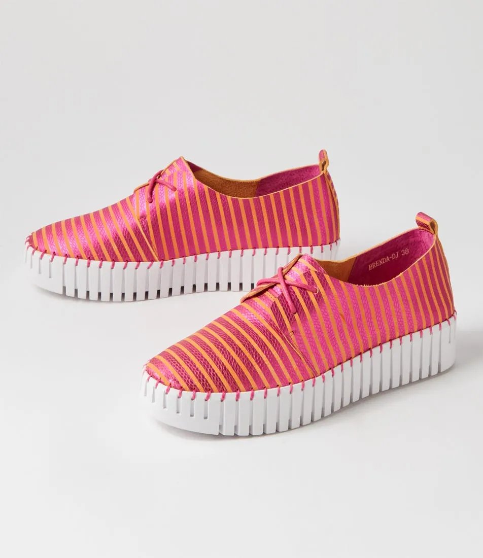 DJANGO & JULIETTE Brenda Fuchsia Orange Stripe Leather Sneakers