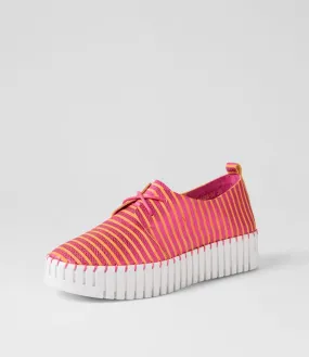 DJANGO & JULIETTE Brenda Fuchsia Orange Stripe Leather Sneakers