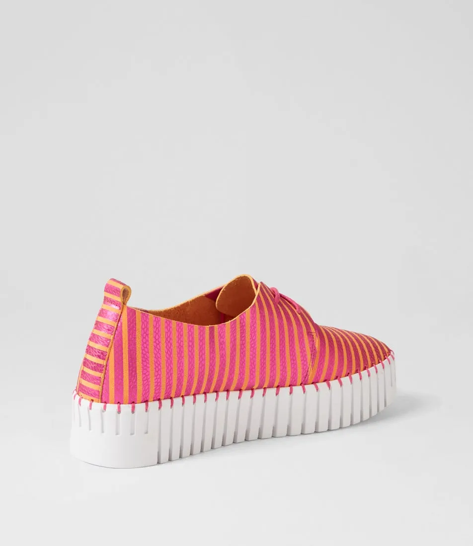 DJANGO & JULIETTE Brenda Fuchsia Orange Stripe Leather Sneakers