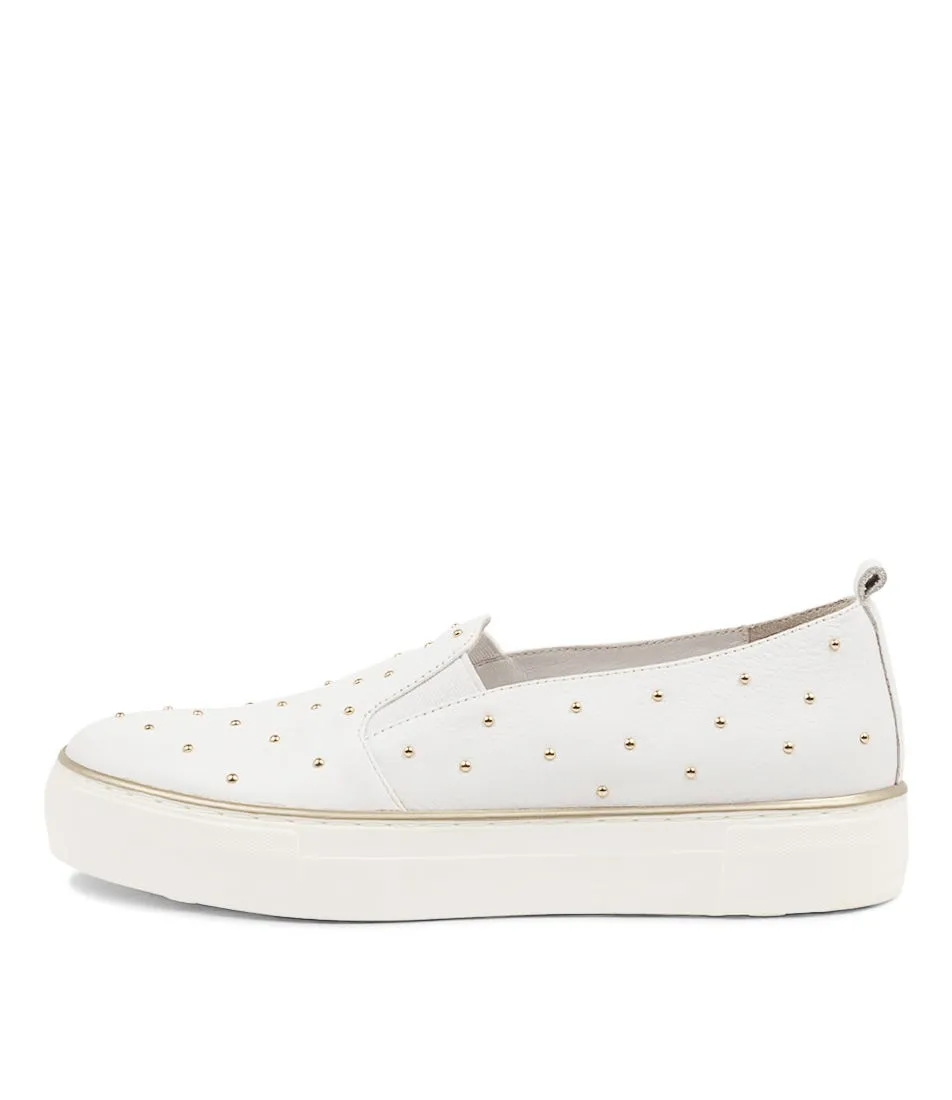 DJANGO & JULIETTE Faiz White Pale Gold Leather Sneakers