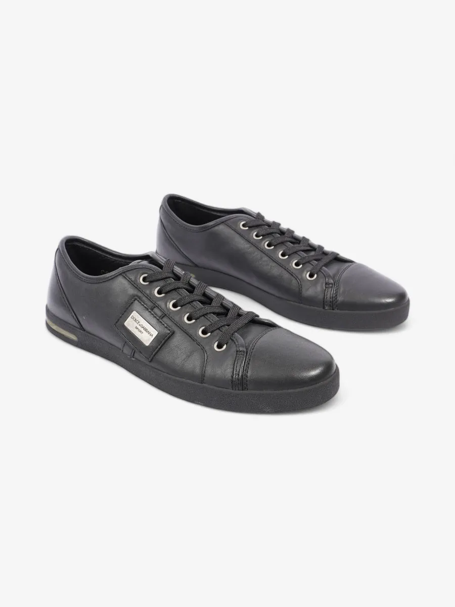 Dolce and Gabbana Logo Plaque Sneakers Black Leather EU 40.5 UK 6.5