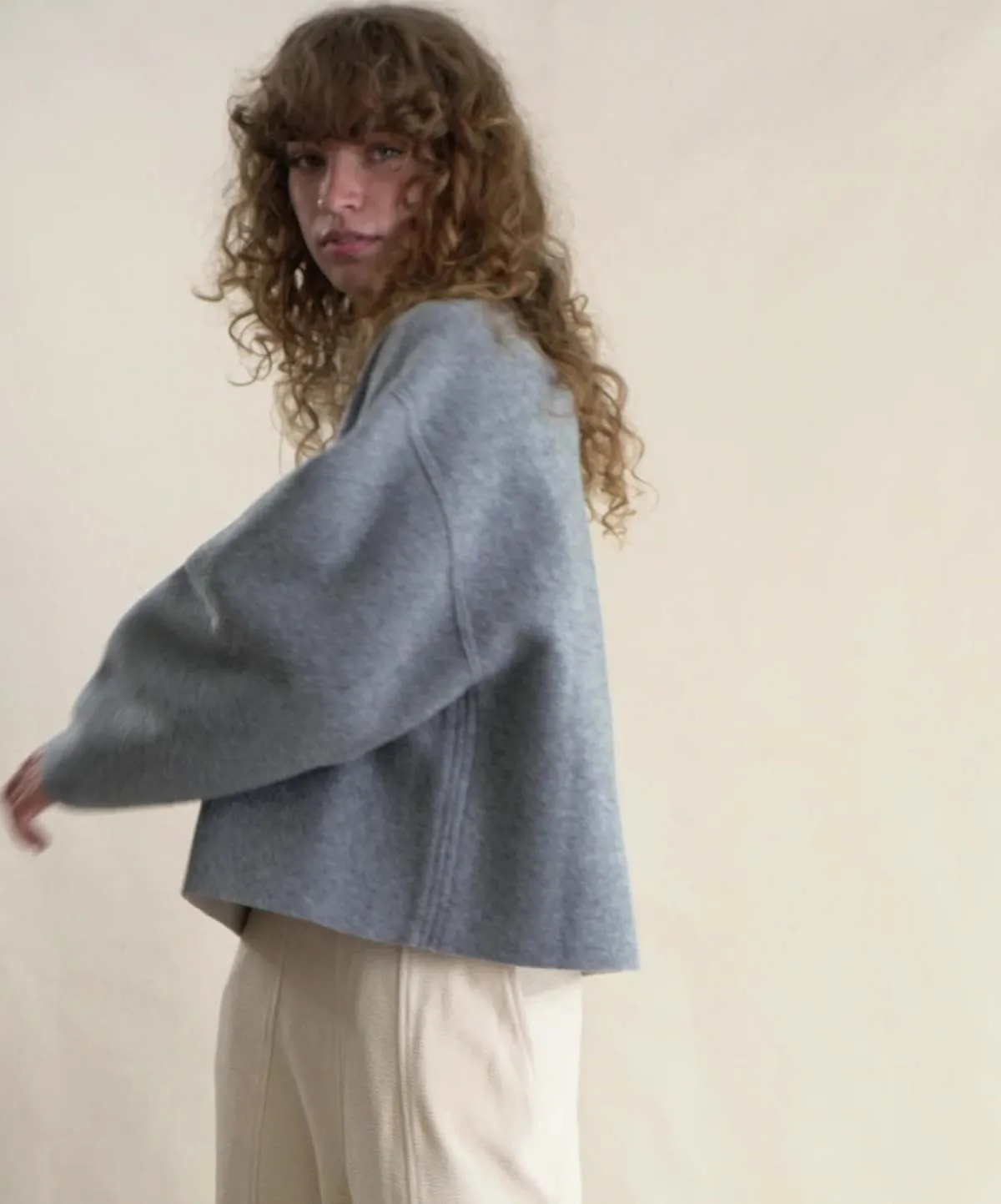 Double Face Wool Reversible Pullover - Oat/Sky