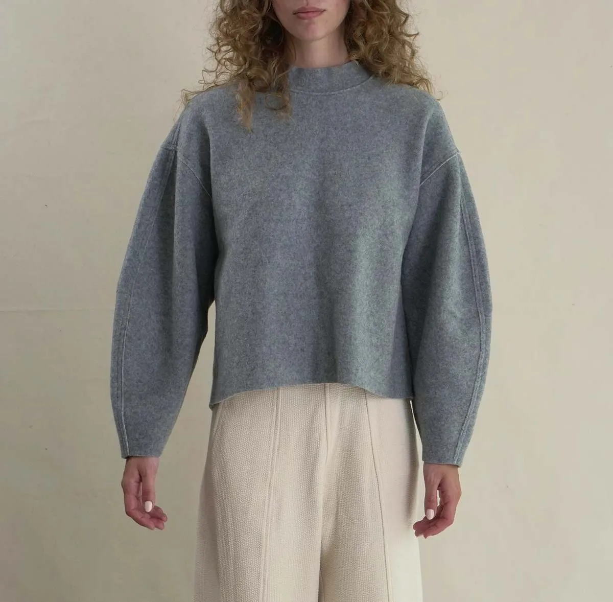 Double Face Wool Reversible Pullover - Oat/Sky