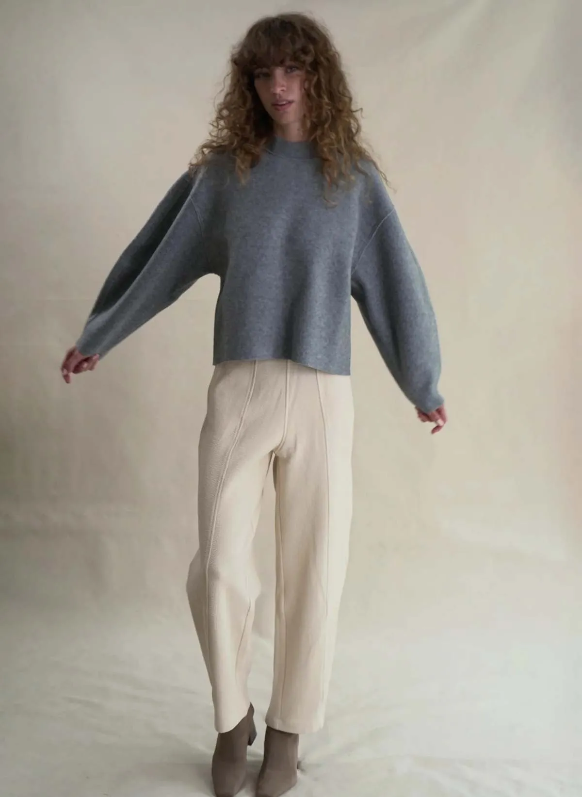 Double Face Wool Reversible Pullover - Oat/Sky