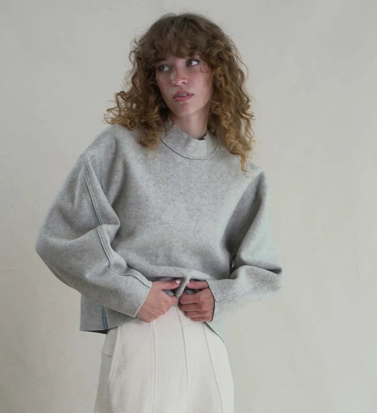 Double Face Wool Reversible Pullover - Oat/Sky