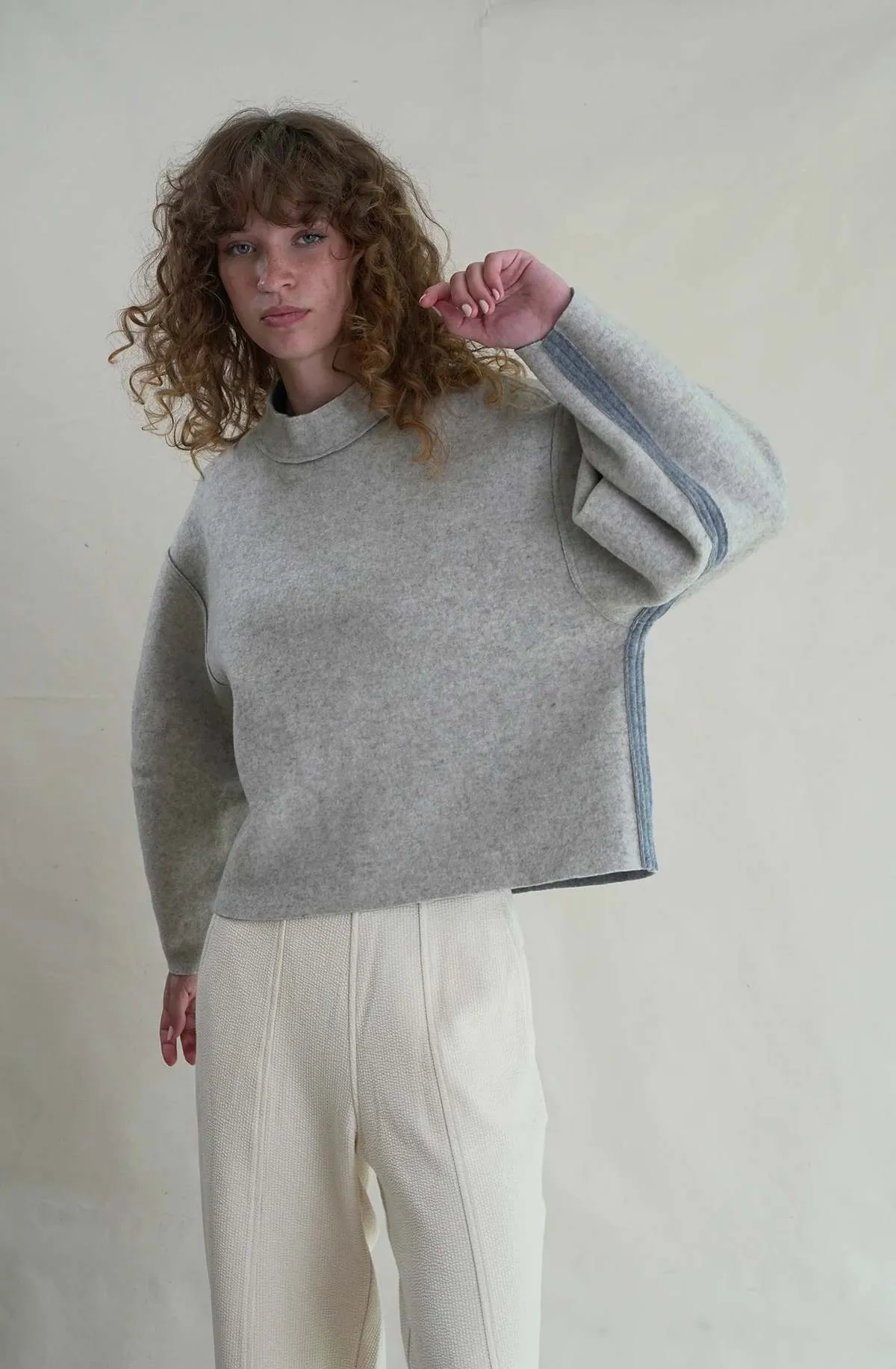 Double Face Wool Reversible Pullover - Oat/Sky