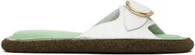 Dries Van Noten White & Green Leather Flat Sandals