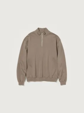 Elastic High Guage Sweat Half Zip Pullover - Gray/Beige