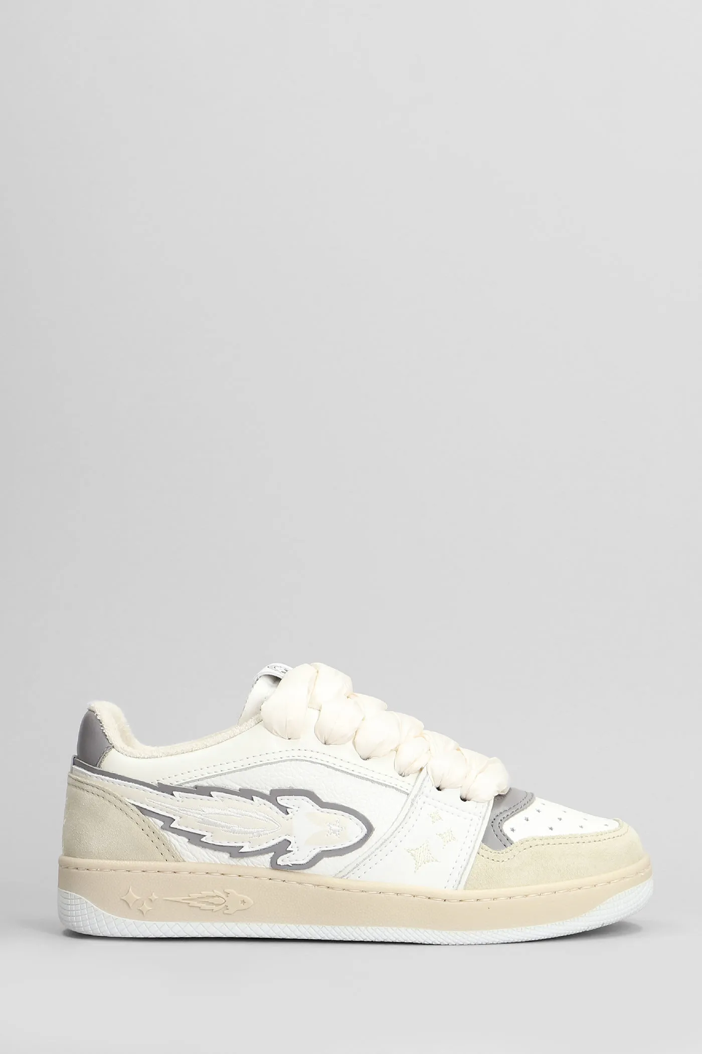 Enterprise Japan Egg Rocket Sneakers In White Suede And Leather