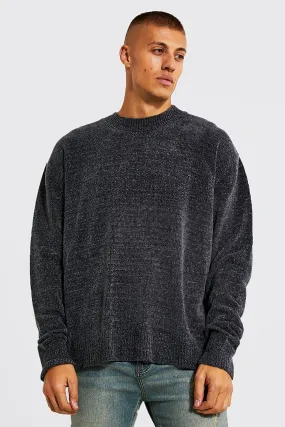 Extended Neck Oversized Chenille Jumper | boohooMAN UK