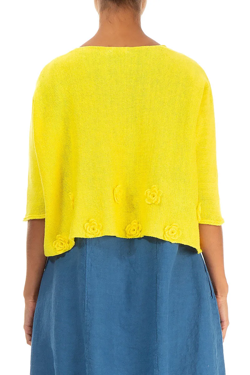 Flowers Decorated Yellow Linen Jumper