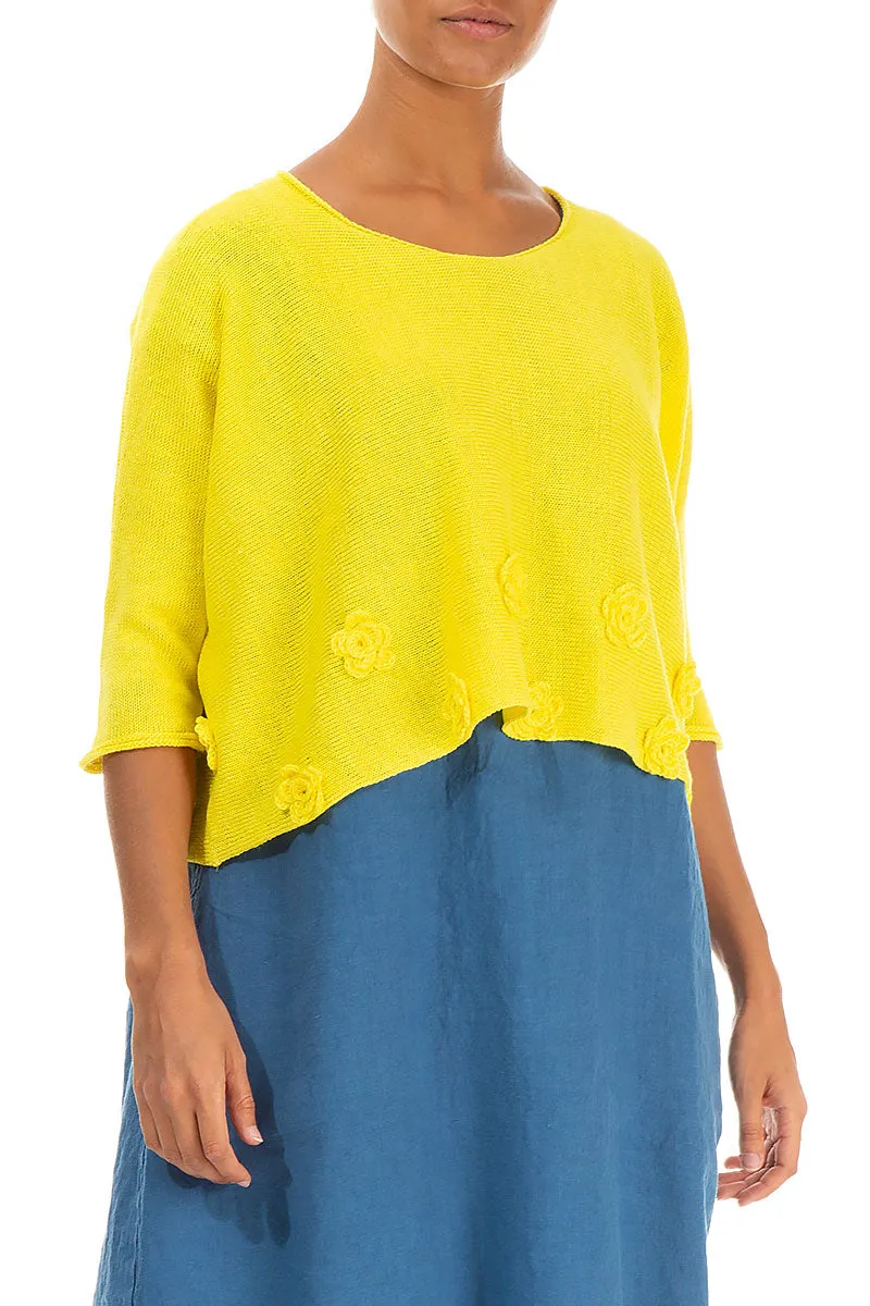 Flowers Decorated Yellow Linen Jumper