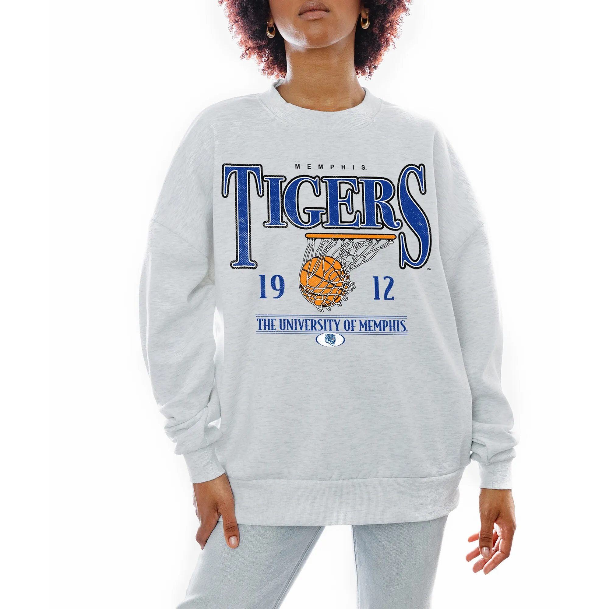 Gameday Couture Memphis Tigers Women's Gray Basketball Premium Fleece Drop Pullover Sweatshirt