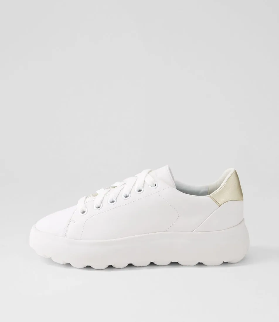 GEOX D Spherica Ec4 1 B White Gold Leather Sneakers