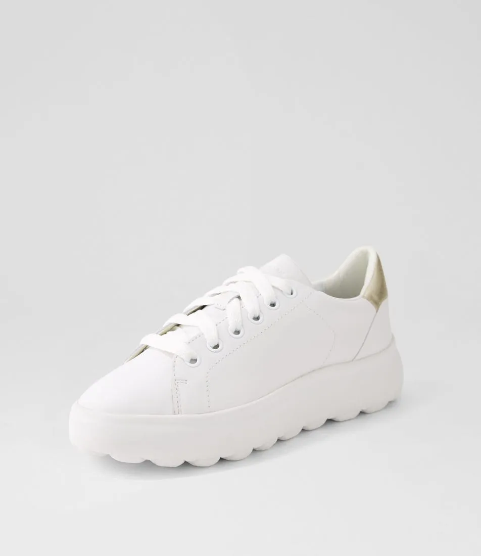 GEOX D Spherica Ec4 1 B White Gold Leather Sneakers