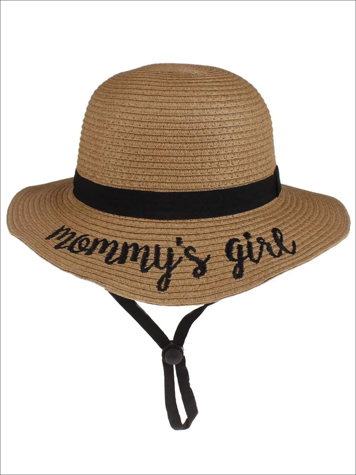 Girls Embroidered Saying Straw Hat With Strap