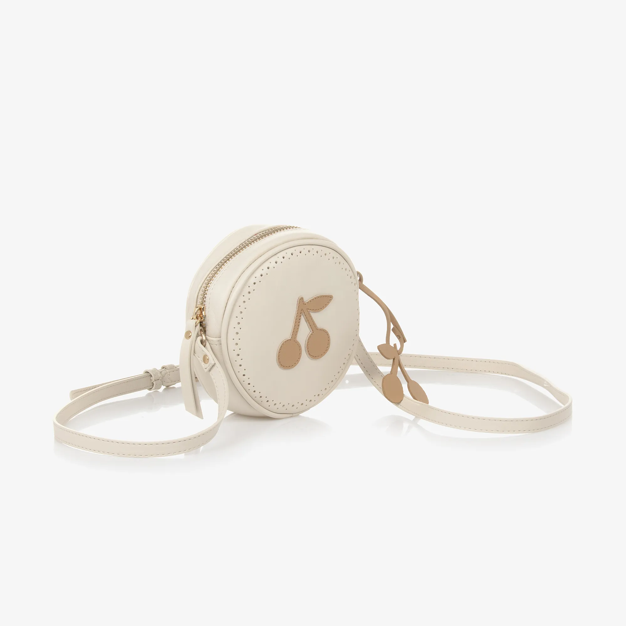 Girls Ivory Leather Round Bag (12cm)