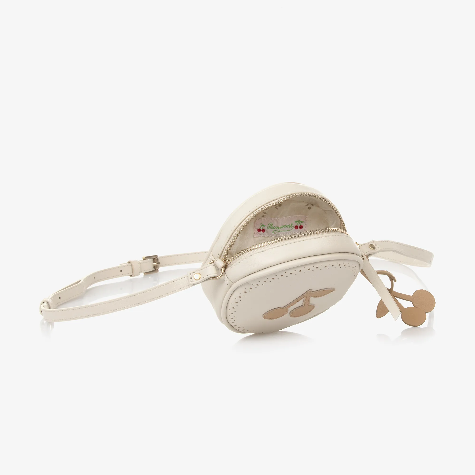 Girls Ivory Leather Round Bag (12cm)