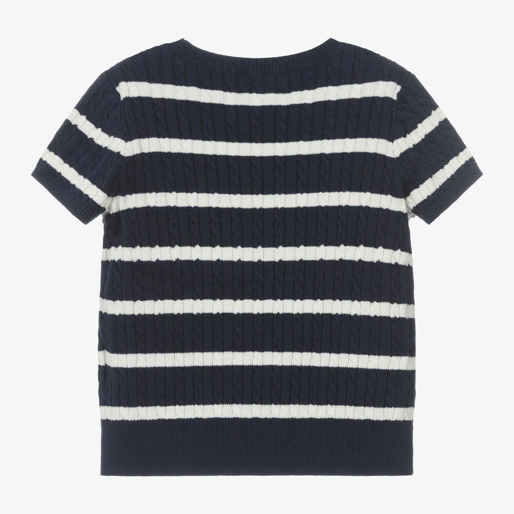 Girls Navy Blue Stripe Cotton Jumper