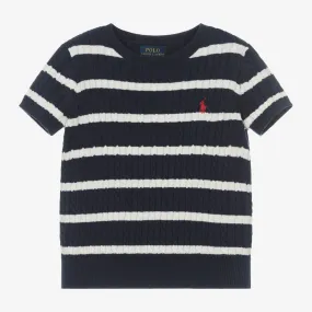 Girls Navy Blue Stripe Cotton Jumper