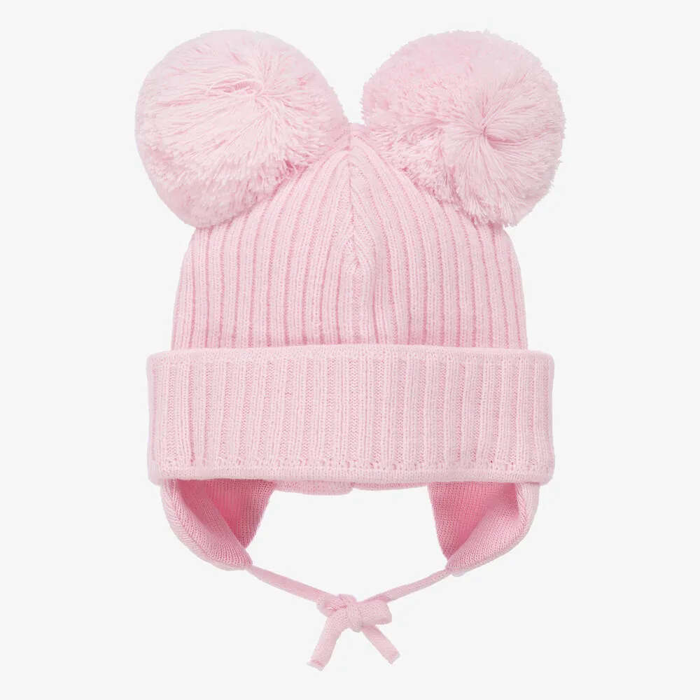 Girls Pink Minnie Double Pom-Pom Hat