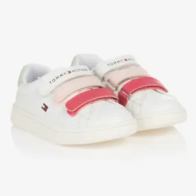 Girls White & Pink Velcro Strap Trainers